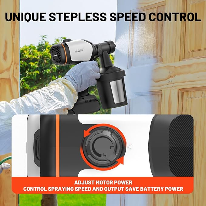 Litheli Cordless Paint Sprayer with Battery of 4.0Ah, HVLP Paint Sprayer Gun with Brushless Motor and 2 x 800ml Containers, Electric 800W Paint Sprayers with 4 Copper Nozzles for House and Furniture