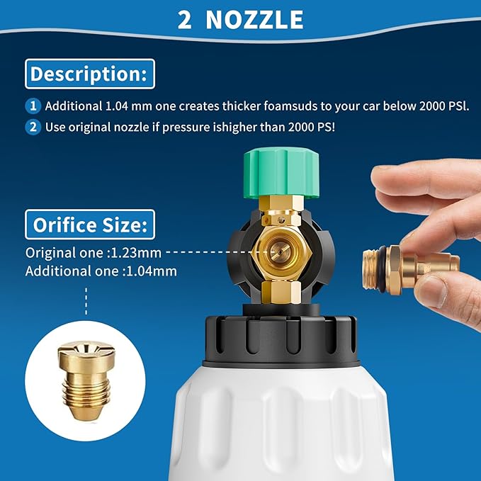 Foam Cannon for Pressure Washer with 1/4" Quick Connector，Heavy Duty Car Foam -1L Blaster Wide Neck Adjustable Snow Foam Lance，with 5 Pressure Washer Nozzle Tips
