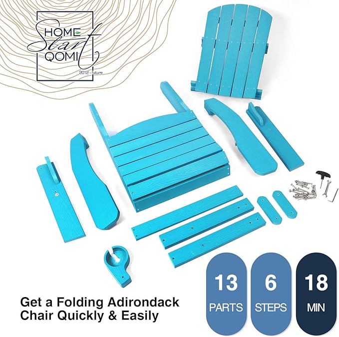 Folding Adirondack Chairs Set of 4, All Weather Resistant Plastic Chairs with Cup Holder, Fold or Unfold Easily in 1 Second, Outdoor Chairs for Patio, Garden, Backyard Deck, Lawn Fire Pit(Lake Blue)