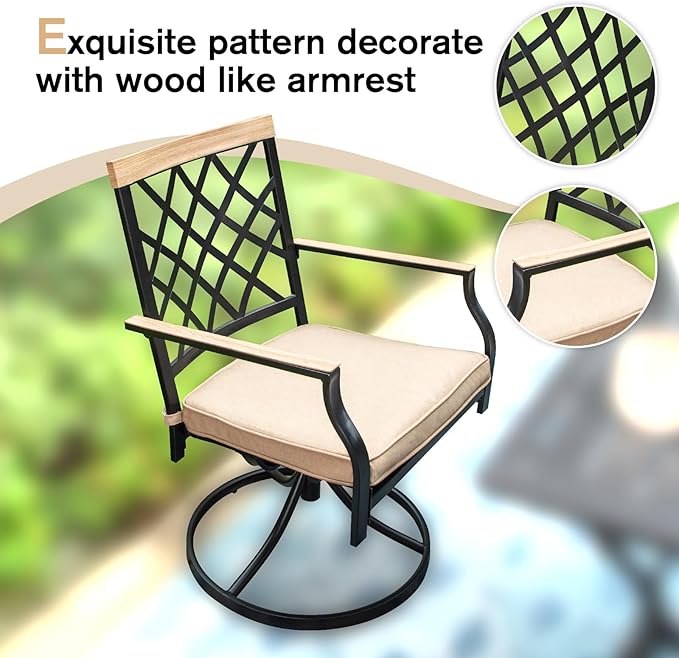 MFSTUDIO 5 PCS Patio Dining Set with 4 Swivel Metal Chair with Cushion and 1 Heavy Duty Round Table for 4, All Weather Resistant Patio Furniture for Lawn and Garden