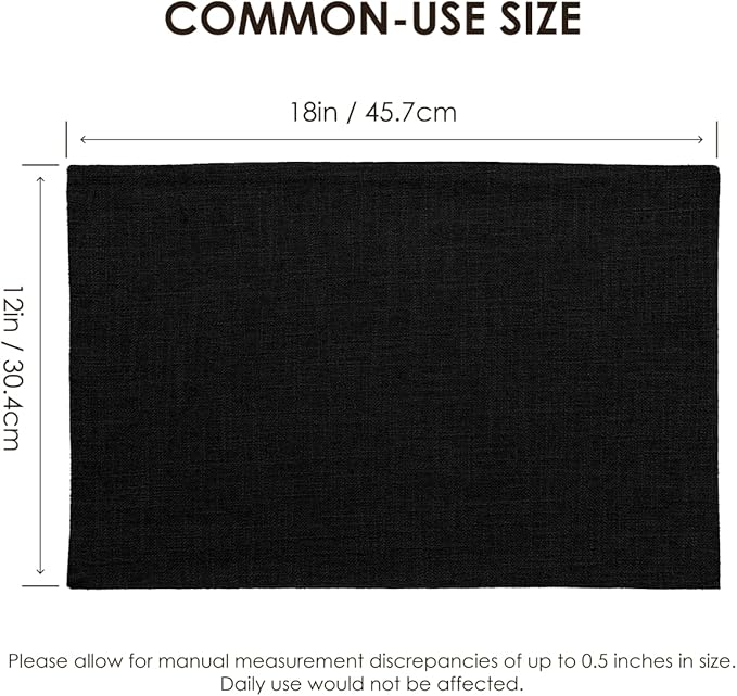Placemats Set of 4, Bilayer Thickened Linen Place Mats Heat Resistant Machine Washable Wrinkle Free Carefully Selected Polyester Mats for Kitchen/Dining/Coffee Table (Black)