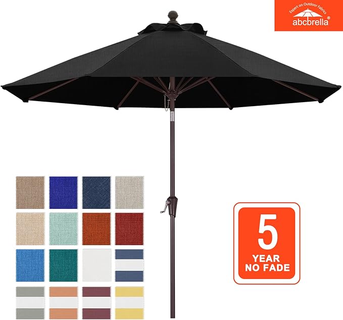 ABCCANOPY OLEFIN® 5-Year No Fading 9FT Patio Umbrella, Outdoor Table Umbrella with 8 Sturdy Ribs for Deck, Backyard, Picnic (Black)