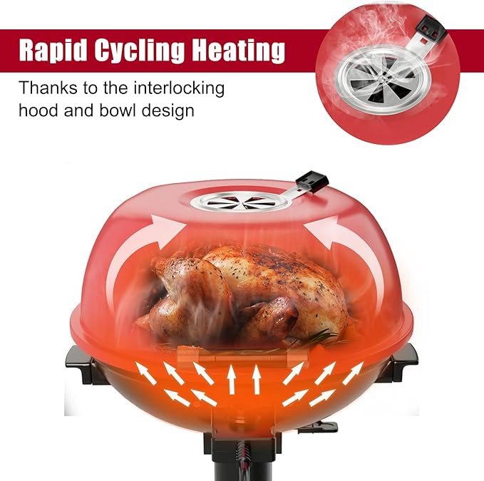 Giantex Electric BBQ Grill 1600W, Removable Non-Stick Grill Rack, Warming Rack, Oil Drip Tray, Adjustable Temperature, Portable Outdoor Electric Grill for Camping Picnic Tailgating, Red & Black