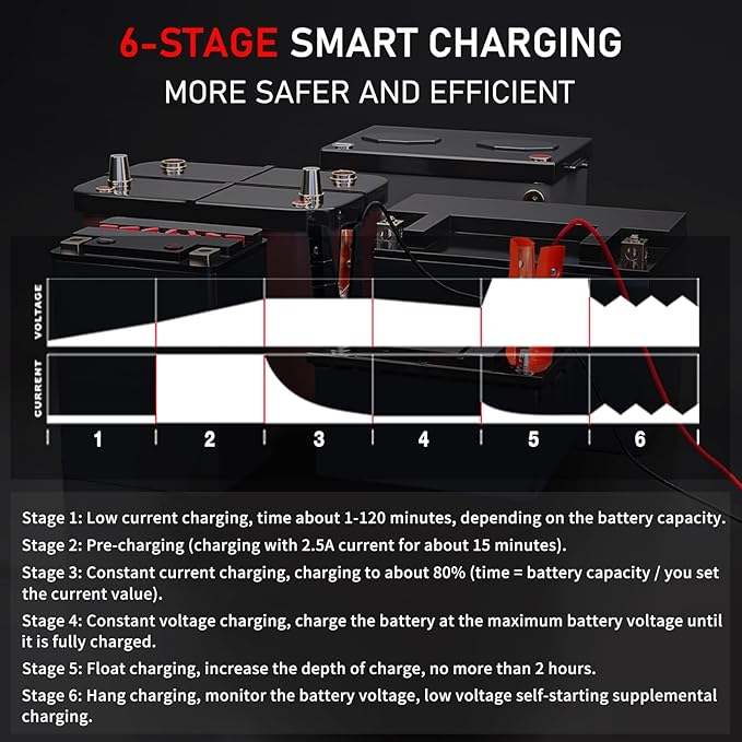 LVYUAN 20A 12V/24V Battery Charger, Smart Car Battery Charger with Trickle Charger, 12V LiFePO4 Charger,Car Battery Maintainer with LCD Display, Suitable for Trucks,AMG,Motorcycles