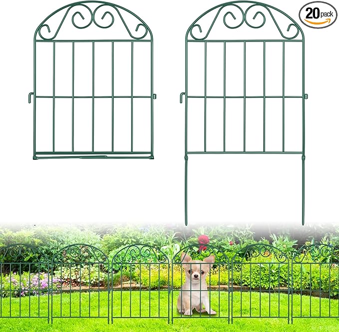 ADAVIN 20 Panels Collapsible Garden Fence Animal Barrier,22 Ft(L) x 24 in(H) Rustproof Metal Wire Panel Border for Dogs Rabbits, Arched Flower Edging for Landscape Patio Yard Outdoor Decor, Green