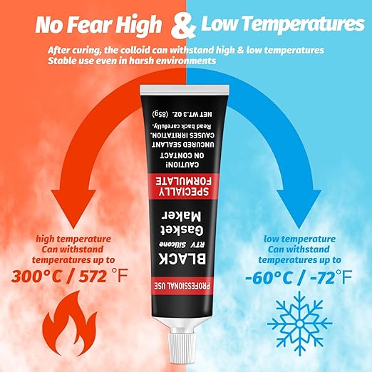 RTV Silicone Gasket Maker, High Temp Silicone Resist Oil, Anti-Freeze RTV Silicone Sealant for Engines, Gearboxes, Pumps, Superchargers (Black, 340g)