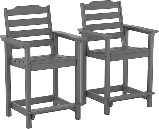 OTSUN Tall Adirondack Chair Set of 2, HDPE Counter-Height Balcony Chairs for Garden, Backyard, Poolside, Capacity 220LBS (2 PCS, Grey)