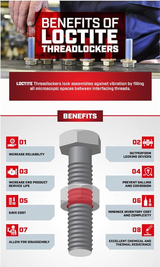 LOCTITE 271 Threadlocker for Automotive: High-Strength, High-Temp, Anaerobic, Heavy-Duty Applications, Works on All Metals | Red, 6 ml Tube (PN: 37421-487232) (Pack of 3)