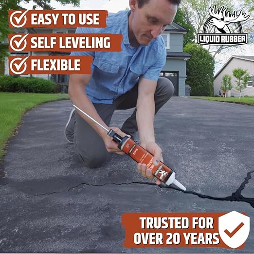 Liquid Rubber Asphalt Crack Filler - Professional-Grade Self-Leveling Waterproof Sealant for Driveway, Parking Lot & Walkway Cracks - Black 10oz - Helps Stop Water Intrusion & UV Damage - 4 Pack