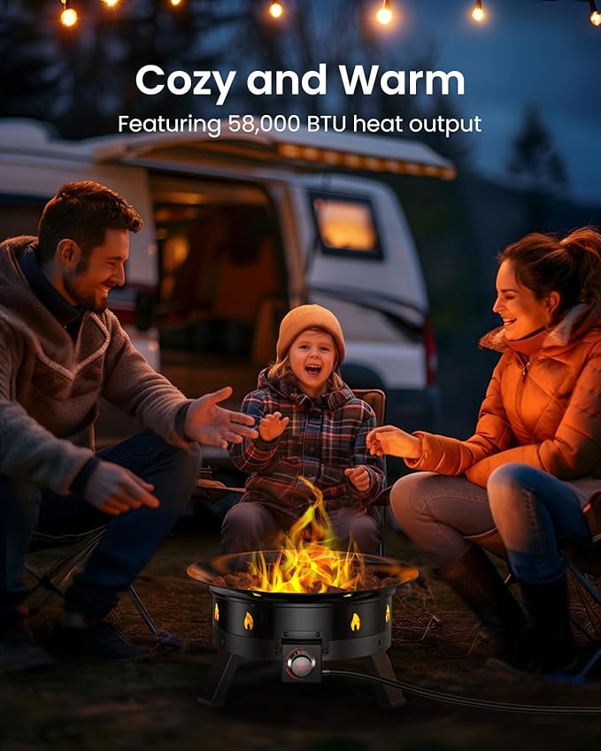 Ciays Large Propane Fire Pit 24 Inch, Gas Fire Pit with Grill Grate, Folding Legs, Hose Hooks, Propane Tank Holder, Cover & Carry Strap, CSA Certified Portable Outdoor Fire Pit for Camping, 58,000 BTU