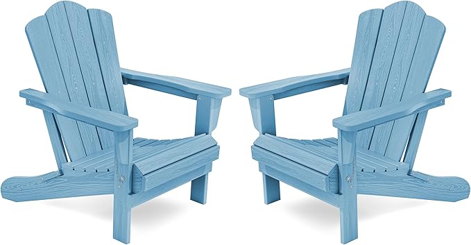 KINGYES Folding Adirondack Chair Set of 2, HDPE All-Weather Folding Adirondack Chair, Light Blue