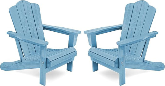 KINGYES Folding Adirondack Chair Set of 2, HDPE All-Weather Folding Adirondack Chair, Light Blue