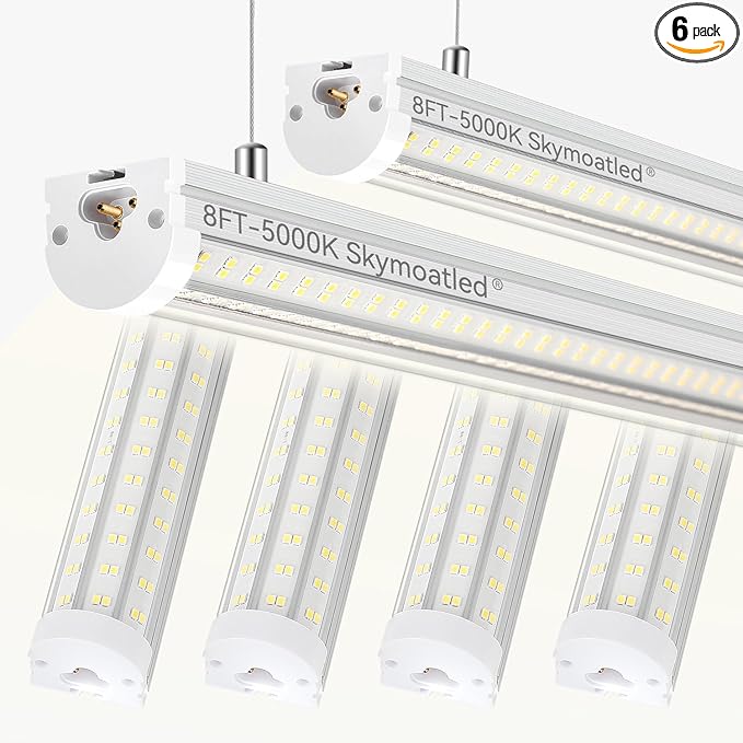 T12 8FT LED Shop Light Garage light,130W 5000K 20800LM Daylight Color,Hanging/Surface Mount,Super Bright,Plug and Play,Linkable Commercial Bay Lighting for Warehouse Basement Workshop 6Pack