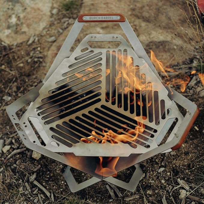 Burch Barrel Flat Packer Outdoor BBQ Charcoal Grill and Wood Firepit | Our Foldable, Portable and Compact Grill is Made from Stainless Steel | Lightweight and Easy to Assemble
