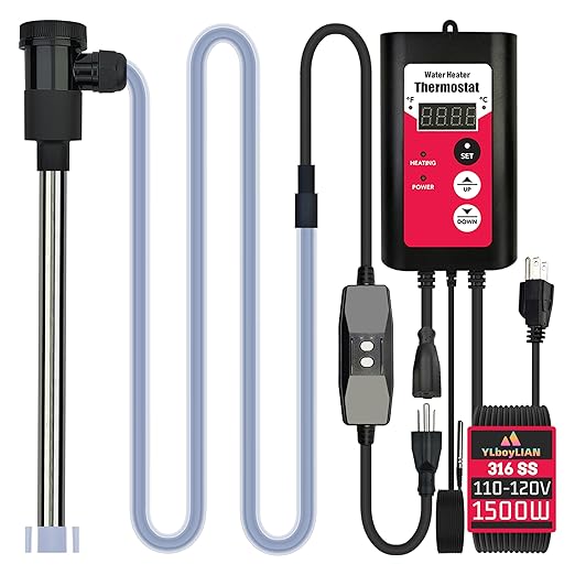 1500W Immersion Electric Submersible Water Heater with Temp Control & GFCI – Portable Heater for Inflatable Pool, Swimming Pool, Above-Ground Pool, spa, Hot Tub Baptistry & baptismal Pool