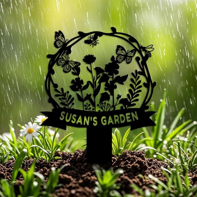 Personalized Garden Stake Metal Sign, Outdoor Metal Flower Garden Signs,Custom Garden Name Sign,Lawn Signs,Yard Sign,Gardening Decor Gifts 16inch