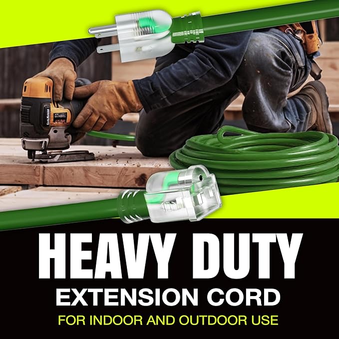 75ft Outdoor/Indoor Extension Cord 12/3 Gauge Extra Heavy Duty 3 Prong SJTW, Waterproof, Flexible Cold-Resistant Long Power Cord,15A 125V 1875W, Green by LifeSupplyUSA