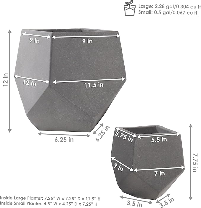 Sunnydaze Outdoor Concrete Planter Set - 2 Lightweight Concrete Pots for Plants - Moondust