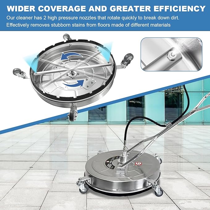 Garvee 24" Pressure Washer Surface Cleaner with 4 Wheels&Dual Handles, 4900PSI Stainless Steel Surface Cleaner Attachment for Pressure Washer for Concrete Driveway Sidewalk Deck Patio (20 in)