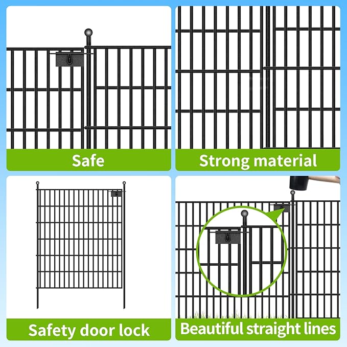 15 Panels No Dig Garden Fence with Gate, 32 in(H) X36.3 ft(L) Metal Fence Panels, Thickened Rustproof Garden Fencing, Animal Barrier Fence for Dogs, Rabbits, and Patio
