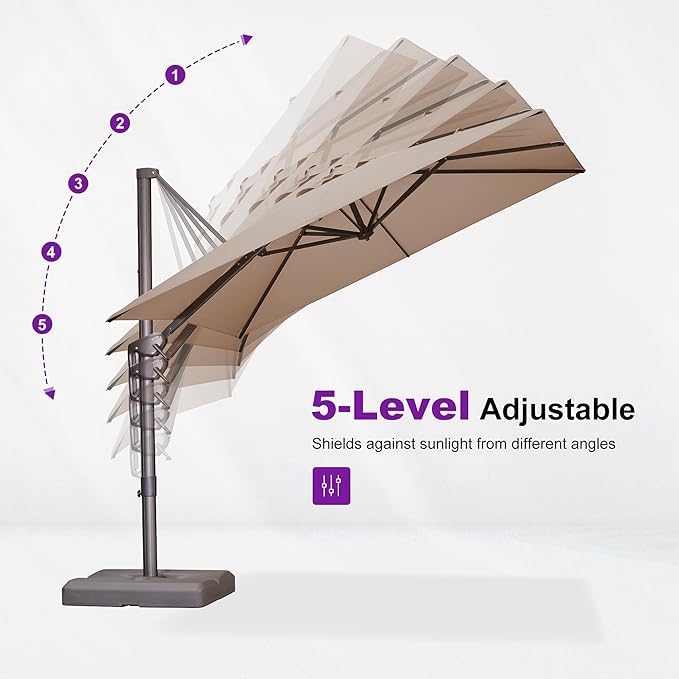 PURPLE LEAF 9X11.5Ft Rectangle Cantilever Umbrella with Base Patio Umbrella Outdoor Aluminum Offset Hanging Umbrella with 360-degree Rotation for Pool Garden Backyard Deck, Taupe