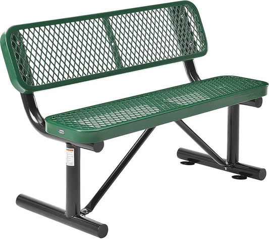 Global Industrial 4'L Heavy Duty Expanded Metal Mesh Bench with Backrest with Steel Frame, Portable Outdoor Bench, 1000 lbs Capacity, Green, 48" L x 24" W x 33" H