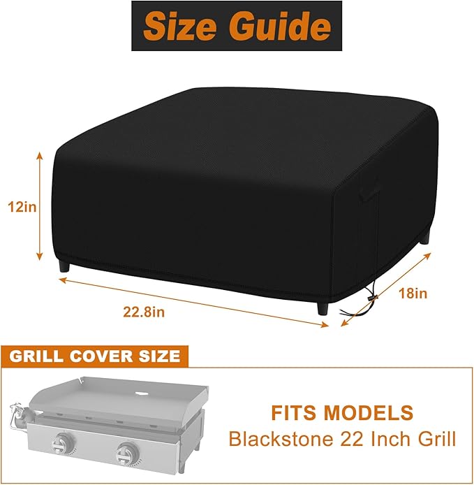 Grill Cover for Blackstone 22 Inch Griddle, Tabletop Grill Without Hood, 600D Waterproof Oxford BBQ Grill Cover with Drawstrings, Fits Blackstone 22" Tabletop Griddle and Velcro-Protected Tube