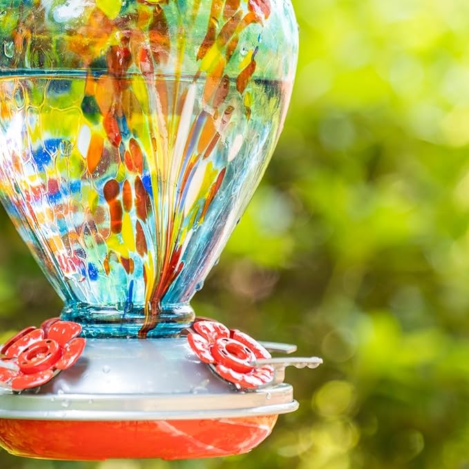 Muse Garden Gifts for Women Glass Hummingbird Feeder for Outdoors Hanging, Birthday Mother‘s Day Christmas Valentine Hummingbird Gifts for Women Mom, Ant Moat Included, 2 Pack, Comet and Nebula