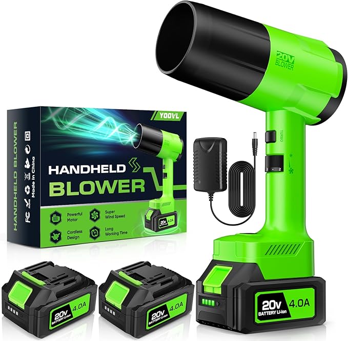 Leaf Blower Cordless, Handheld Leaf Blower with 2 Battery and Charger, 6 Speed Modes, Lightweight Blower for Patio, Lawn, Yard, Dust, Blowing Leaves