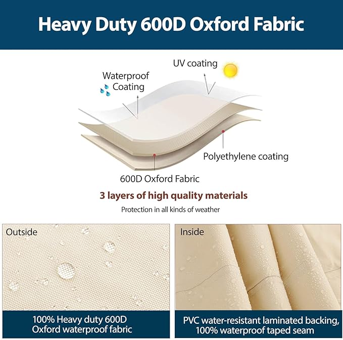 Outdoor Sectional Cover Patio Furniture Sofa Covers Waterproof Rip-Stop Anti-UV 600D Heavy Duty Outdoor Couch Cover with 3 Air Vents (V-Shaped-105''X105'')