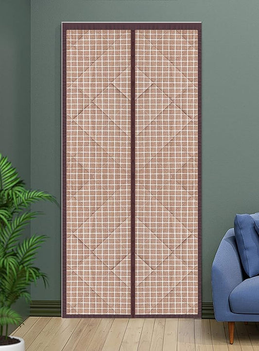 Magnetic Thermal Insulated Blackout Door Curtain Storm Wind Fleece Insulation Curtian Magnetic Screen Door with Thermal and Insulated Waterproof 27"x78" Inch Lattice Pattern Grey