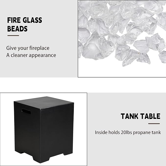 NAGA HABNA 56 Inch Propane Fire Pit Table, Outdoor Rectangle Fire Table w Tank Table (50,000 BTU), 2 Piece Gas Fire Pit in Black w White Fire Glass for Garden, Pool, Backyard