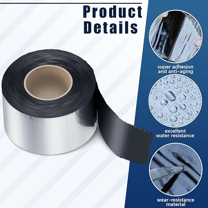 Frienda 2 Rolls Flashing Tape Waterproof Patch Seal Tape 32 Feet Self Adhesive Asphalt Repair for Window Roof Doors Panels Gutter Repair Outdoor(4" X 32')