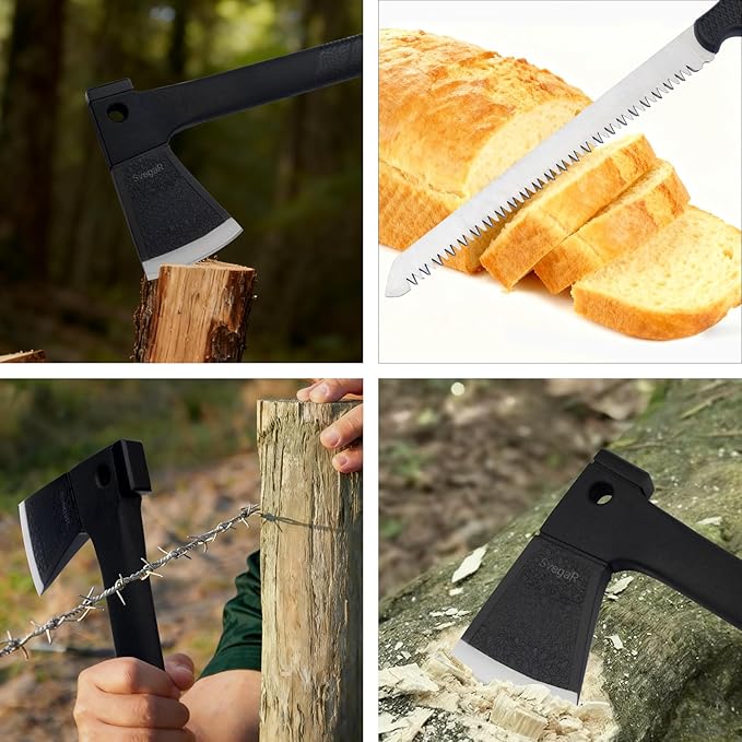 Camping Axe and Hatchet Multi-Tool – 14" Survival Outdoor Axe, Includes Handsaw, Fire Starter, Sheath, Fishing Kit & Whistle – Compact Tool for Camping, Hiking & Bushcraft