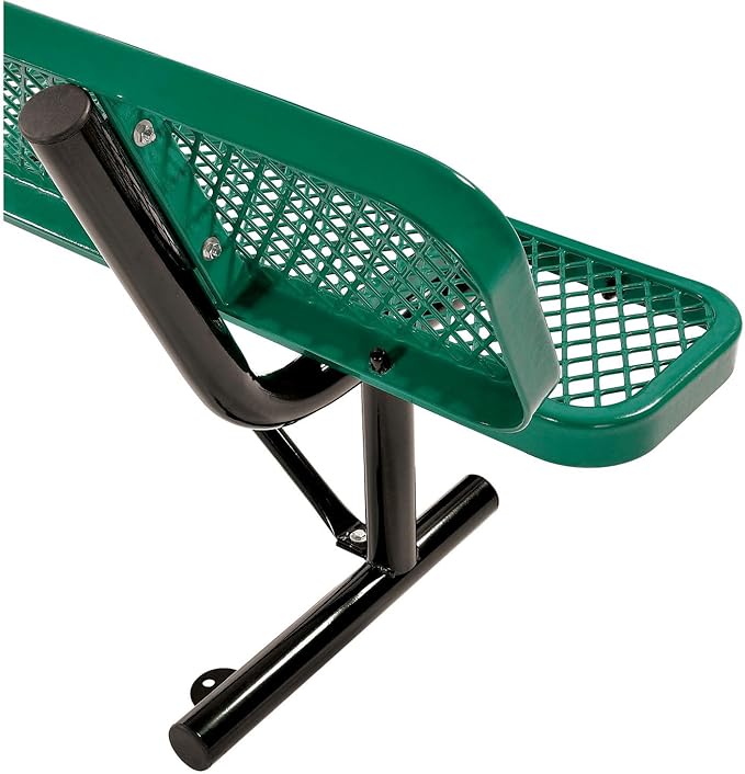 Global Industrial 8'L Heavy Duty Expanded Metal Mesh Bench with Backrest with Steel Frame, Portable Outdoor Bench, 1000 lbs Capacity, Green, 96" L x 24" W x 33" H