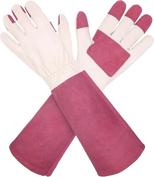 HLDD HANDLANDY Long Gardening Gloves, Leather Thorn Proof Rose Pruning Glove for Men & Women, Great Gift for Gardener