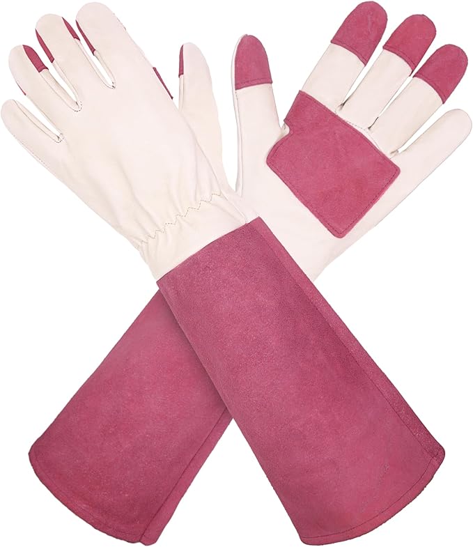 HLDD HANDLANDY Long Gardening Gloves, Leather Thorn Proof Rose Pruning Glove for Men & Women, Great Gift for Gardener