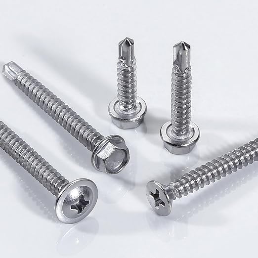 440 Pcs 410 Stainless Steel Sheet Metal Self-Tapping Screws Combination Set with Flat Head, Large Flat Head and Hexagon Head Screws