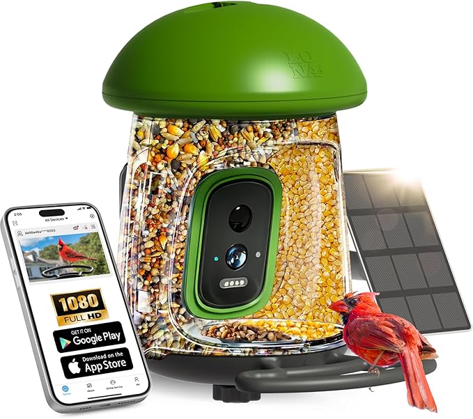 LONA Smart Bird Feeder with Camera, Dual-Lens, Solar-Powered, Wireless Birdwatching, Permanent AI Identify 10000+ Bird Species & Motion Detection, Gift Present