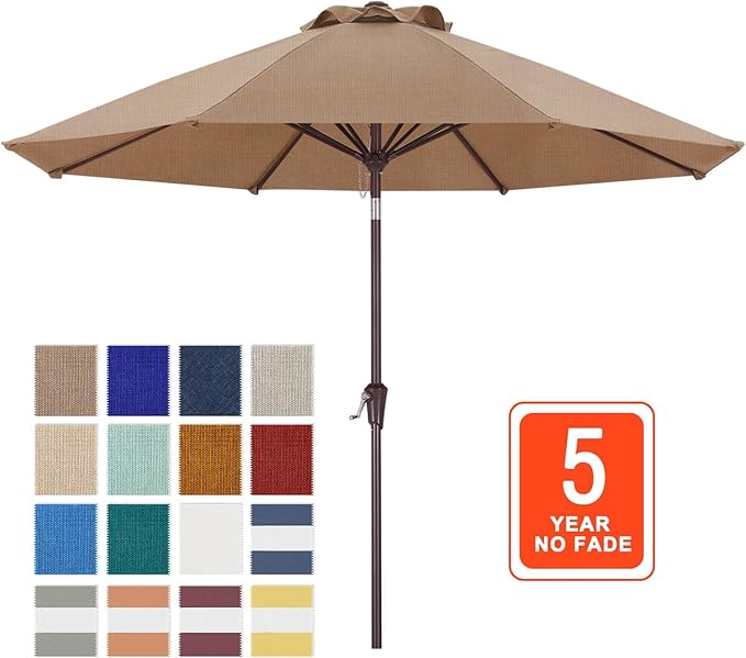 ABCCANOPY OLEFIN® 5-Year No Fading 9FT Patio Umbrella, Outdoor Table Umbrella with 8 Sturdy Ribs for Deck, Backyard, Picnic (Tan)