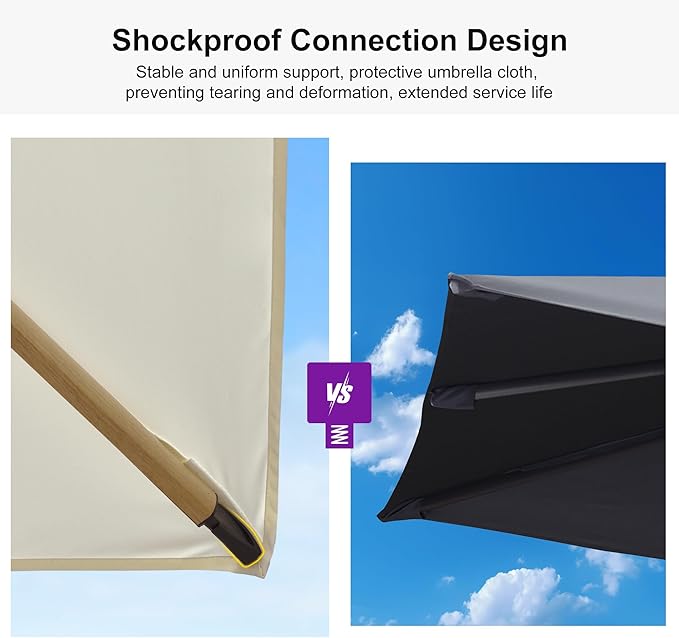 PURPLE LEAF 9' x 12’ Rectangle Patio Cantilever Umbrella Large Hanging Umbrella Teak Finished Aluminum Frame Windproof Offset Outdoor Sun Umbrellas for Beach Pool Deck, Cream