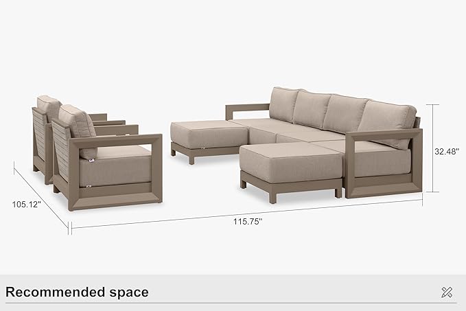 PURPLE LEAF Patio Furniture Set Enclosed Outdoor Couch with 9.6" Thick Cushion and Soft Pillows 8 Piece Outdoor Sectional Sofas with Ottoman Modern Patio Conversation Sets for Yard Porch Deck, Khaki