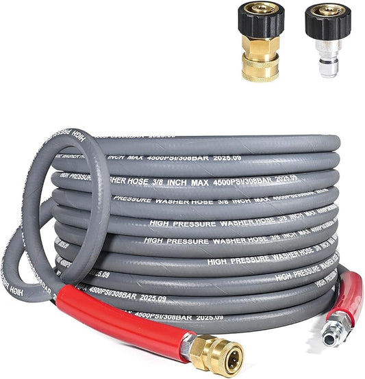 3/8″ Pressure Washer Hose 35 FT — 4500 PSI Steel-Braided Non-Marking Rubber | For Hot & Cold Water, Quick-Connect With M22 Fittings, Industrial-Grade Replacement for Gas Pressure Washers