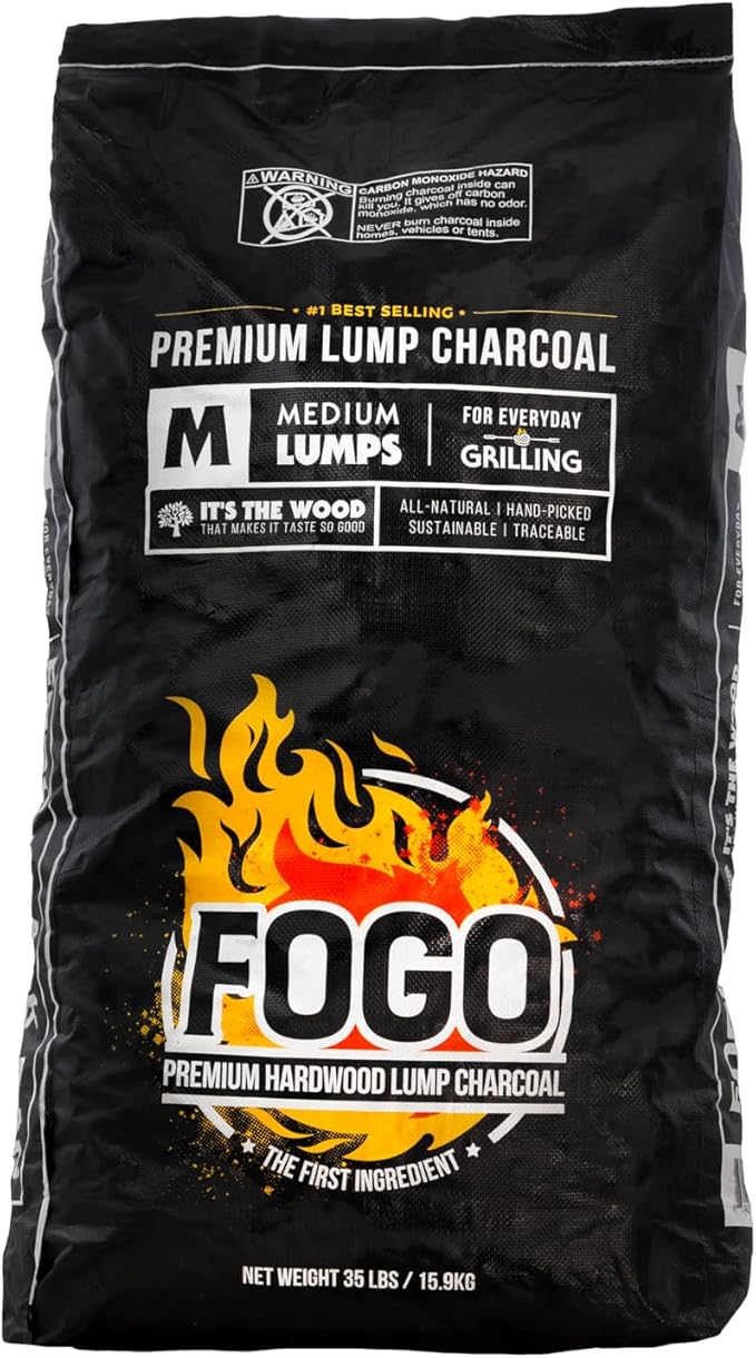 FOGO Premium Oak Restaurant Grade All-Natural Hardwood Medium and Small Sized Lump Charcoal for Grilling and Smoking, 35 Pound Bag 2-Pack