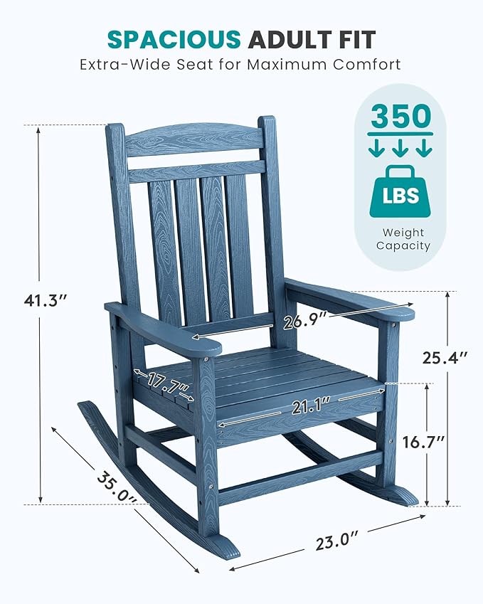 SERWALL Patio Rocking Chairs Set of 2, HDPE Outdoor Rocking Chair, All-Weather Porch Rockers for Adults, Blue