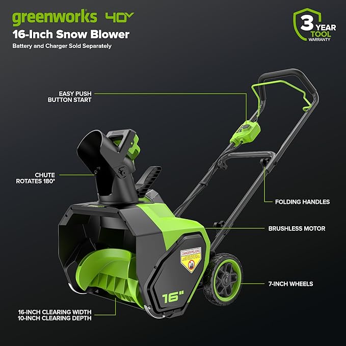 Greenworks 40V 16" Gen2 Snow Blower, Battery and Chargder not Included