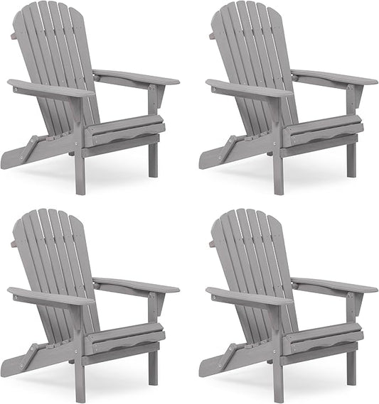 Outdoor Wooden Folding Adirondack Chair Set of 4 with Pre-Assembled BackRest, Wood Patio Chair for Garden Backyard Porch Pool Deck Firepit