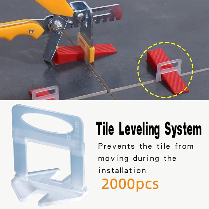 Tile Leveling System 1/8" Spacers Tile Leveler Clips DIY Tile Leveler Spacers 2000 Pcs for Professional Ceramic Tile and Stone Installation