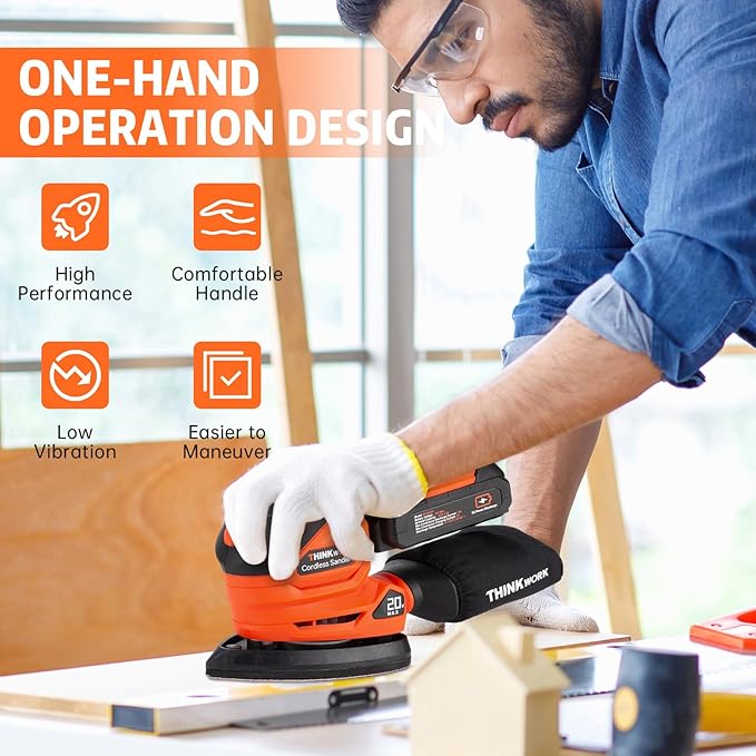 [Large 2.0Ah Battery] Cordless Detail Sander - 20V Electric Hand Sander for Woodworking with Dust Collector, 12000 OPM Palm Sander Tool with 21PCS Sanderpapers for Sanding, Polishing