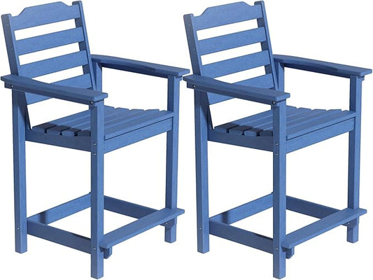 OTSUN Tall Adirondack Chair Set of 2, HDPE Counter-Height Balcony Chairs for Garden, Backyard, Poolside, Capacity 220LBS (2 PCS, Navy Blue)